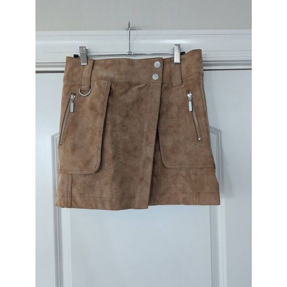 Free People Carson Utility Faux Leather‎ Wrap Skirt women's size 2 tan festival - Picture 2 of 9